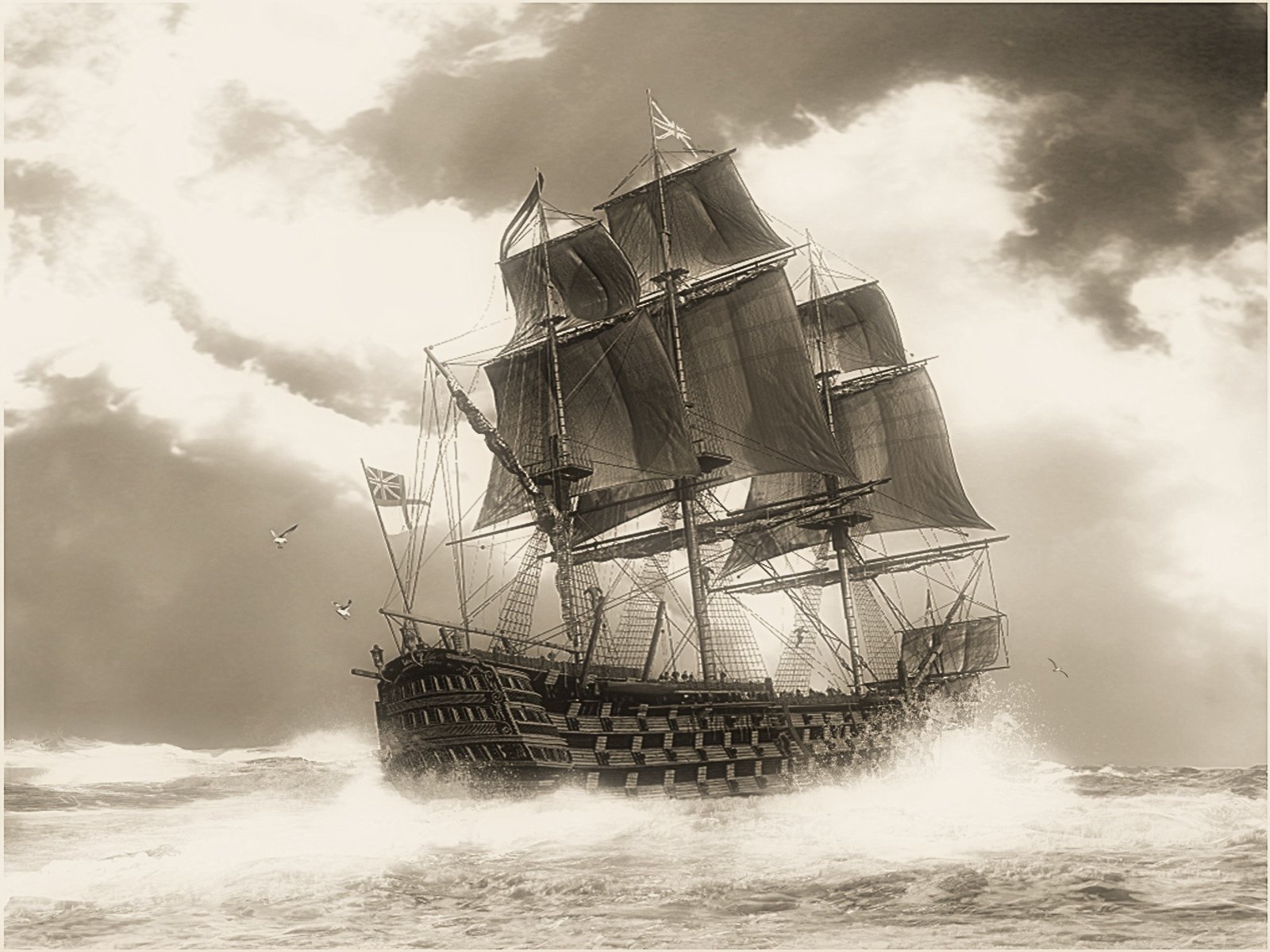 ship, At, Sea Wallpaper