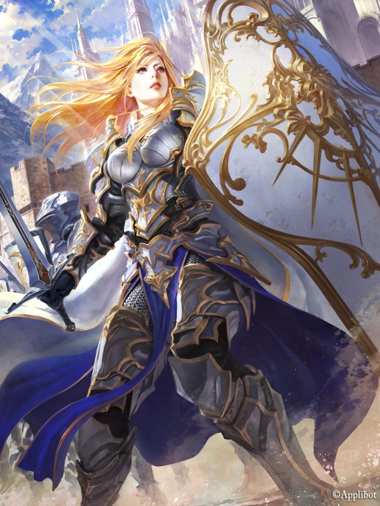 fringe, Original, Blonde, Girl, Weapon, Fantasy, Sword, Armor HD Wallpaper Desktop Background