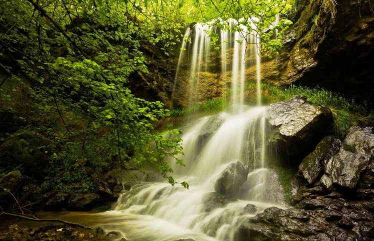 cliff, Waterfall, Trees, Nature HD Wallpaper Desktop Background