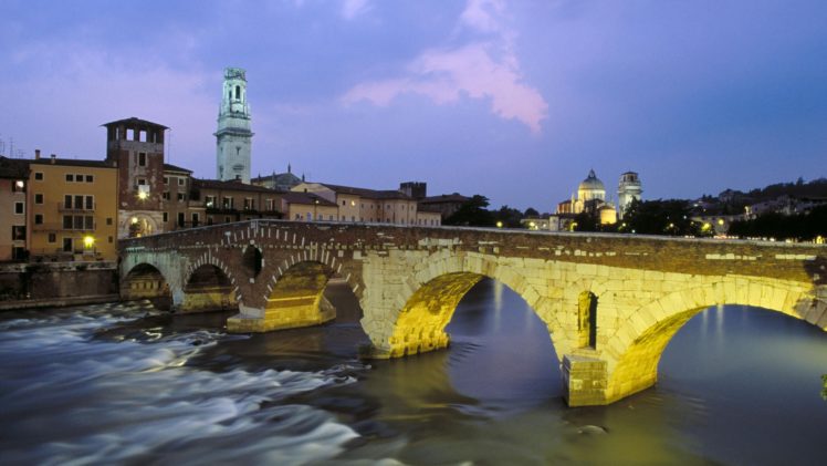 night, Italy, Verona HD Wallpaper Desktop Background