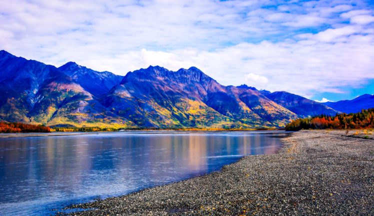 knik, River, Alaska, River, Mountain, Landscape, Autumn HD Wallpaper Desktop Background