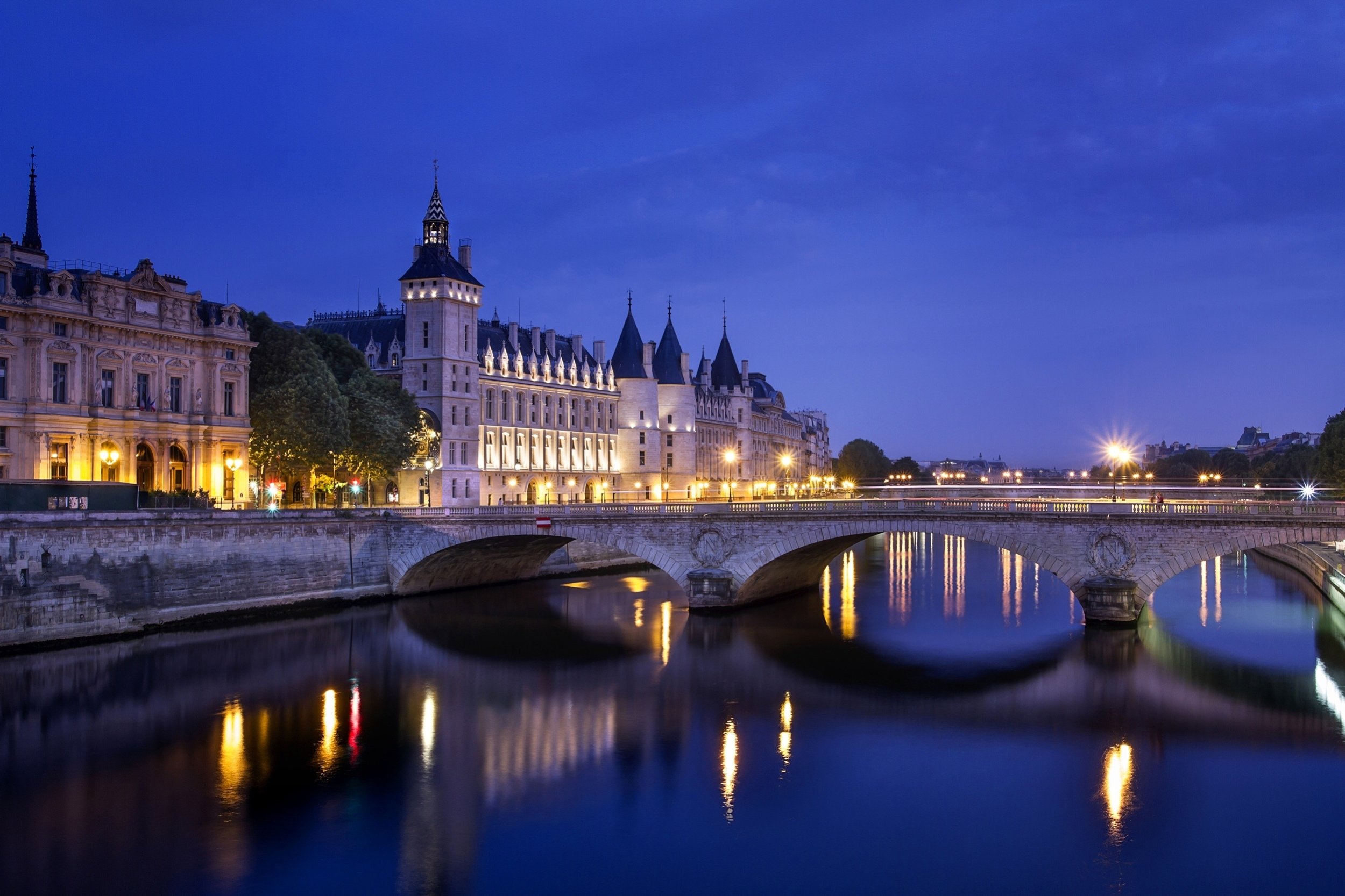 lights, City, River, France Wallpaper