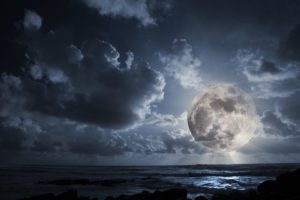 night, Sea, Clouds, Moon