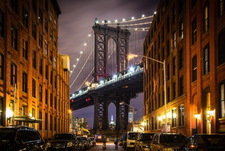 new, York, Usa, Manhattan, Manhattan, Bridge, Bridge, Buildings, Streets, Cars, Architecture, Evening, Night, Lights, City HD Wallpaper Desktop Background