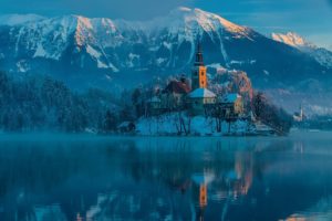 slovenia, Bled, Bled, Lake, The, Mountains, The, Julian, Alps, Winter, January, Morning