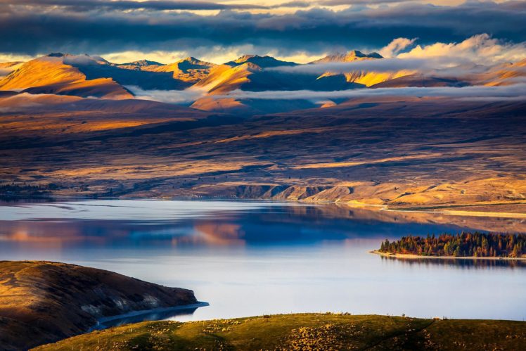 sky, Clouds, Sunset, Mountain, Lake, Trees, Landscape, Nature HD Wallpaper Desktop Background