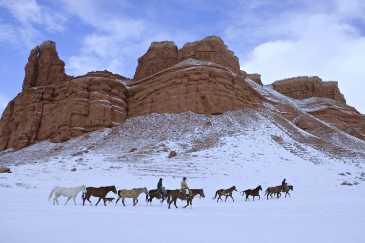 wild, Horses, Cowboys, Snow, Rocks, Mountains, Landscape, Winter, Usa HD Wallpaper Desktop Background