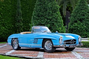 1957, Mercedes benz, 300 sl, Blue, Old, Motors, Trees, Classic