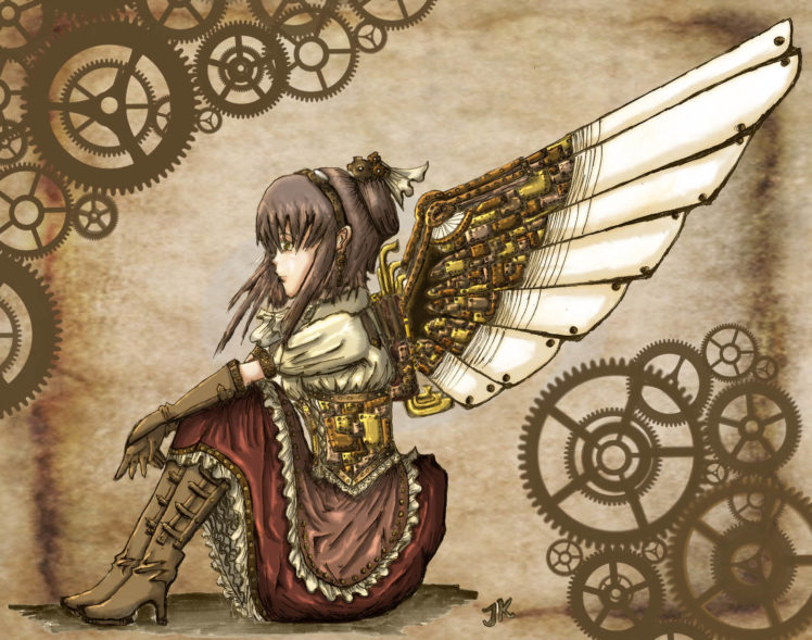 steampunk, Mechanical, Girl, Angels HD Wallpaper Desktop Background