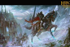 heroes, Might, Magic, Strategy, Fantasy, Fighting, Adventure, Action, Online, 1hmm, Poster, Warrior, Knight, Armor, Horse, Sword, Castle
