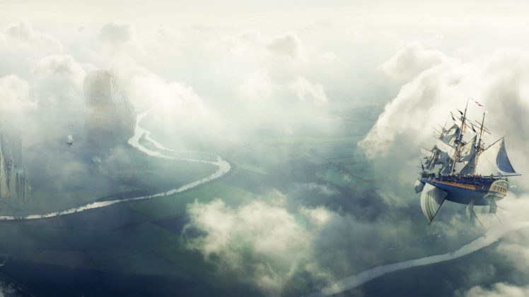 steampunk, Mechanical, Ships, Aircrafts, Airplane, Flight, Landscapes, Sky, Clouds HD Wallpaper Desktop Background