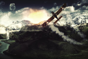 steampunk, Airplane, Plane, Mountains, Landscape, Aircrafts