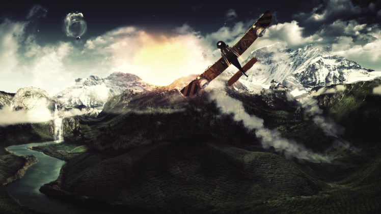 steampunk, Airplane, Plane, Mountains, Landscape, Aircrafts HD Wallpaper Desktop Background