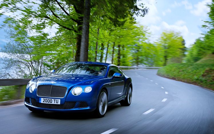 bentley, Continental, Gt, Blue, Road, Cars, Trees, Speed, Super, Motors HD Wallpaper Desktop Background