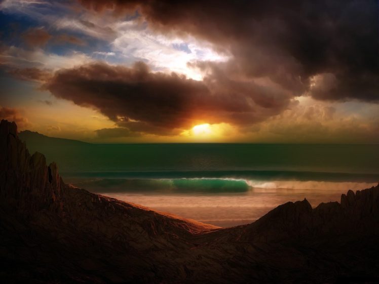 clouds, Landscapes, Nature, Sun, Beach, Sea HD Wallpaper Desktop Background