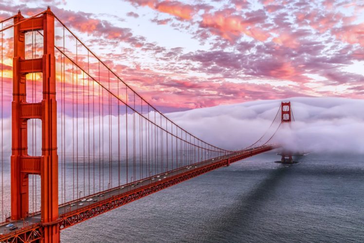 golden, Gate, San, Francisco, Bridge, Sunset, Cloud, Sea, Cars, Landscape, Life, Road, Sky HD Wallpaper Desktop Background