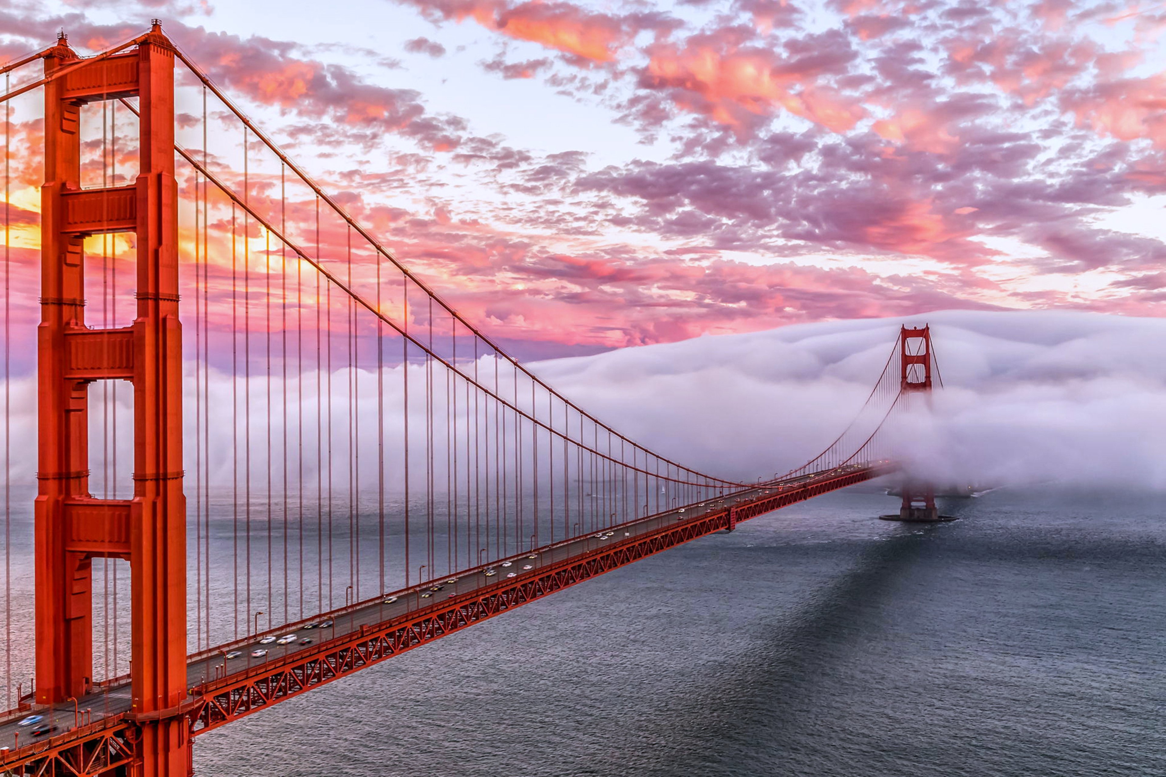 golden, Gate, San, Francisco, Bridge, Sunset, Cloud, Sea, Cars, Landscape, Life, Road, Sky Wallpaper
