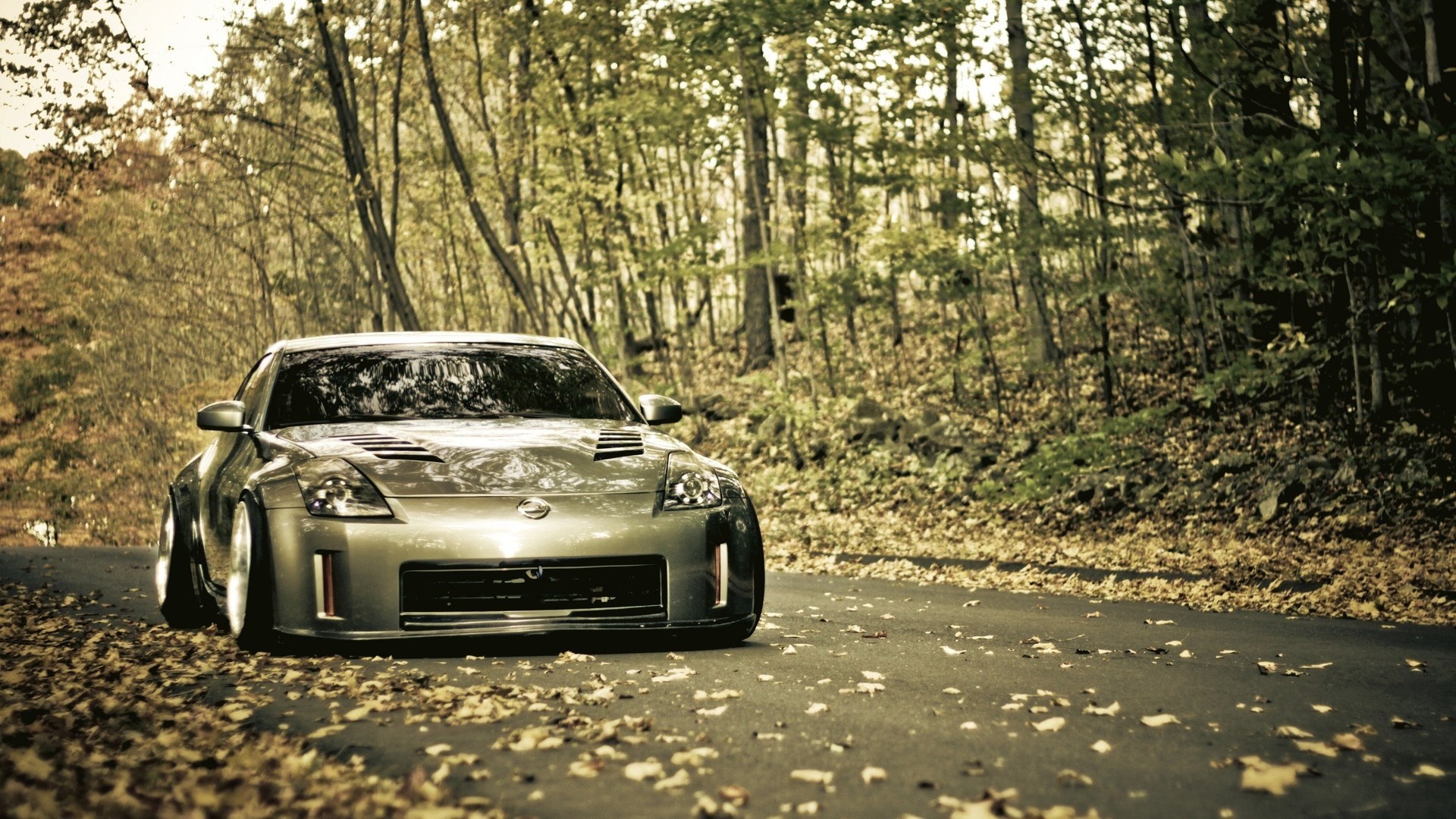 trees, Cars, Leaves, Roads, Vehicles, Nissan, 350z Wallpaper