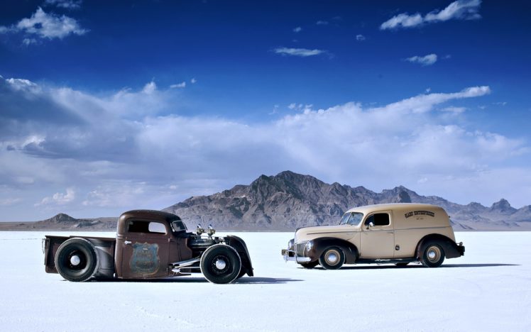 pustynya, Oblaka, Old, Cars, Desert, Landscape, Mountains, Sky, Cloud, Race, Motors, Classic, Trucks HD Wallpaper Desktop Background