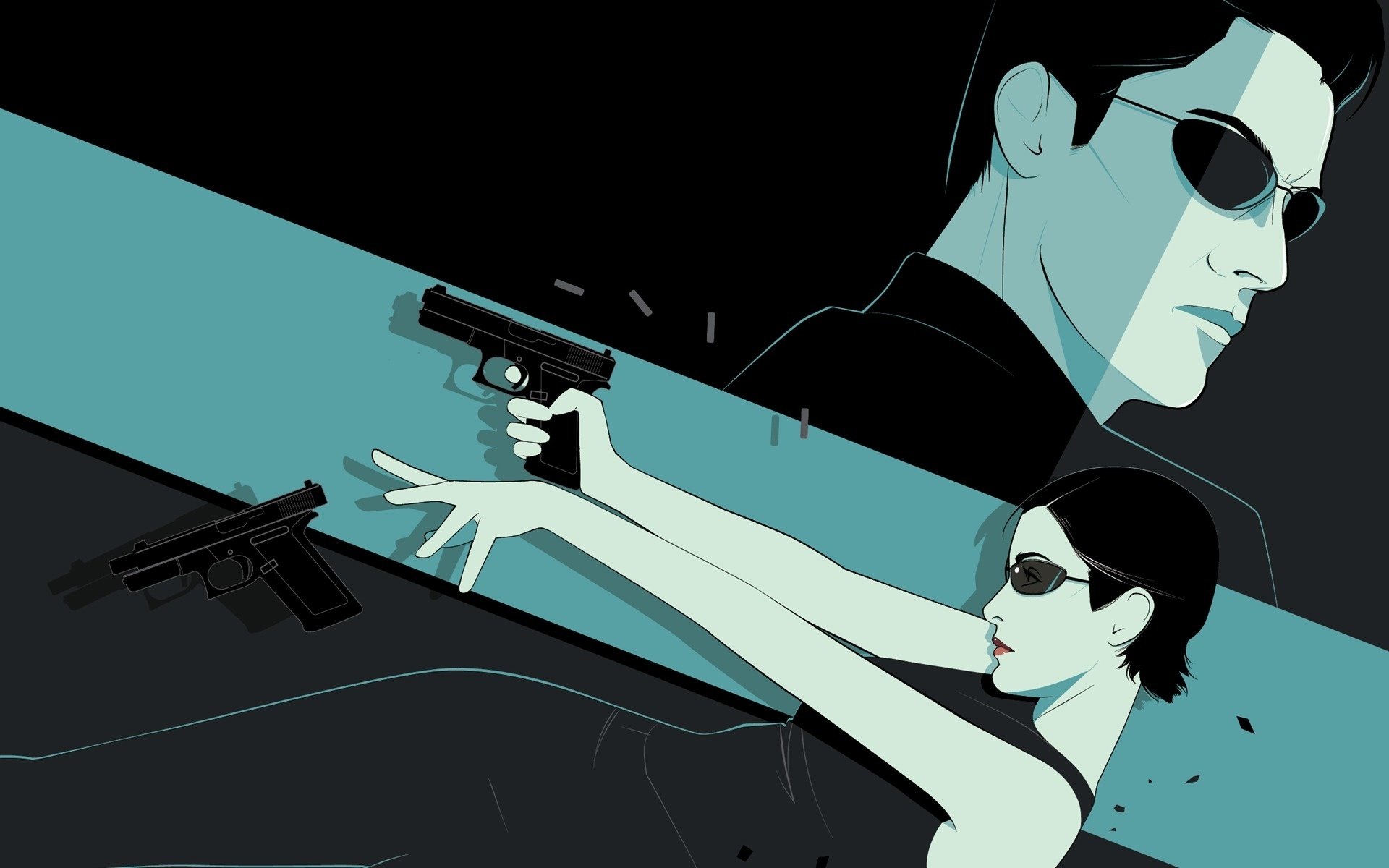 matrix, Movie, Painting, Character, Weapon, Woman, Male Wallpaper