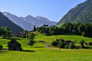 switzerland, Town, Countryside, Landscapes, Houses, Trees, Grass, Green, Spring, Nature, Forest, Beauty, Life, Mountains, Farms