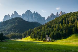 alps, Dolomite, Alps, Alps, Mountains, Forest, Trees, Church, Meadow, Grass, Flowers, Houses, Landscape, Nature