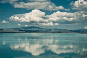 clouds, Lake, Mountains, Reflection