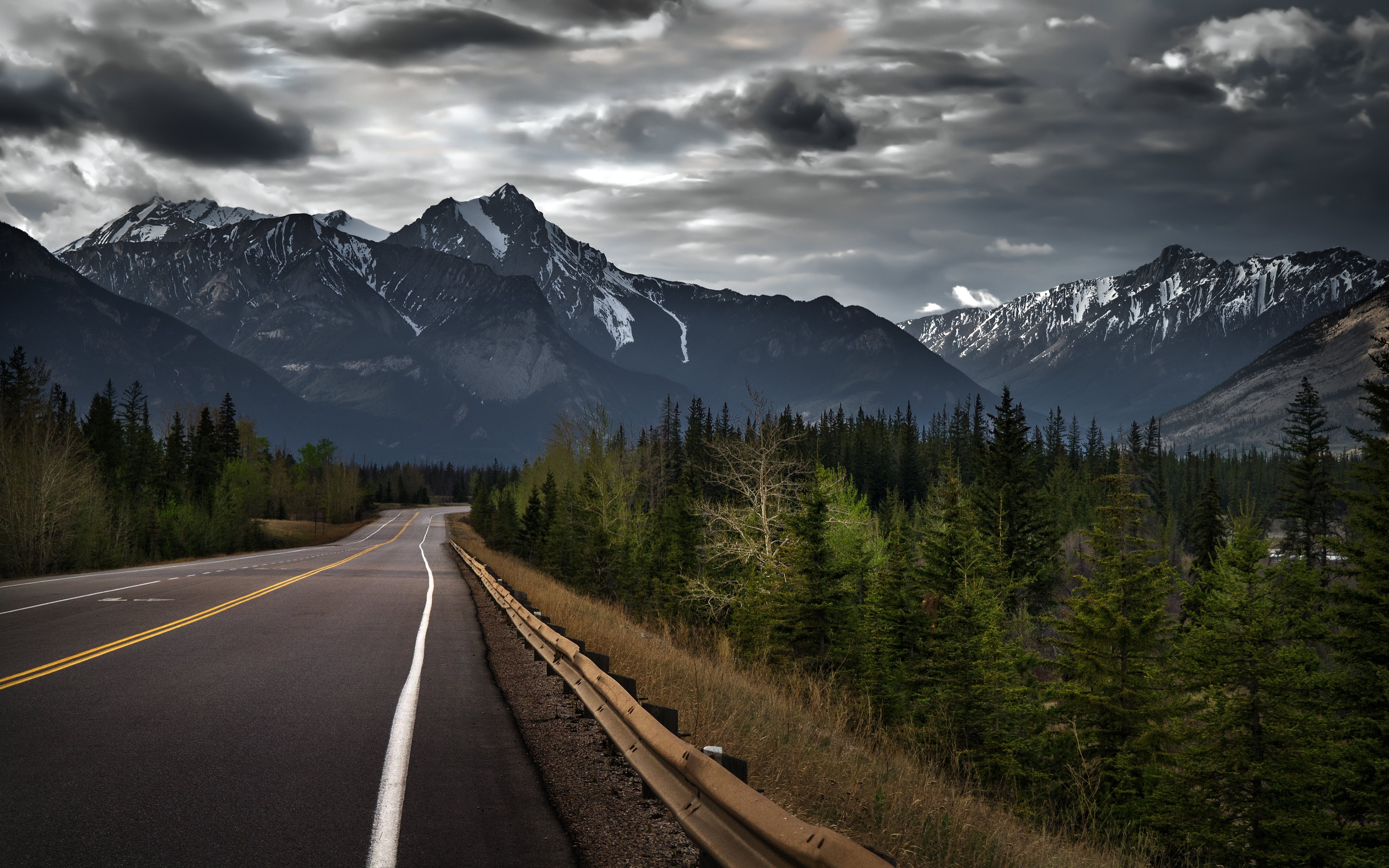 jasper, Alberta, Canada, Canadian, Rockies, Mountain, Road, Forest, Trees Wallpaper