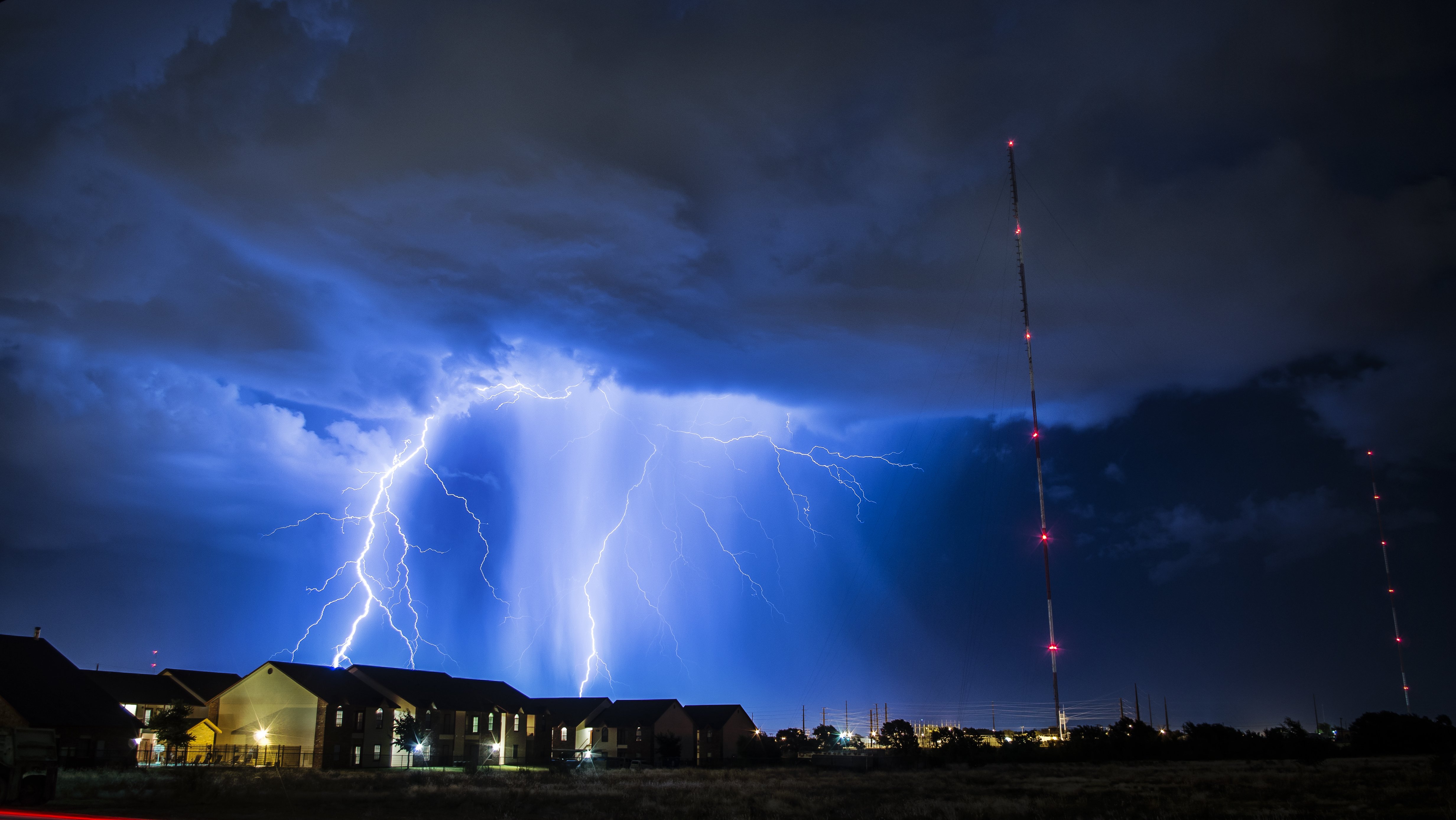 storm, Lightning, Clouds, Rain, Night, Home, Lights, Antenna, Nature Wallpaper