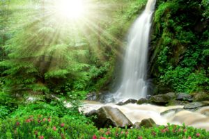 waterfall, Rays, Of, Light, Nature