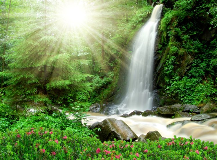 waterfall, Rays, Of, Light, Nature HD Wallpaper Desktop Background