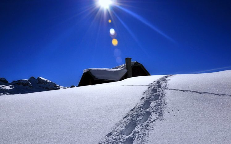 hills, Snow, Houses, White, Winter, Cold, Mountains, Sky, Sun, Clouds, Weather, Trees, Landscape, Blue HD Wallpaper Desktop Background