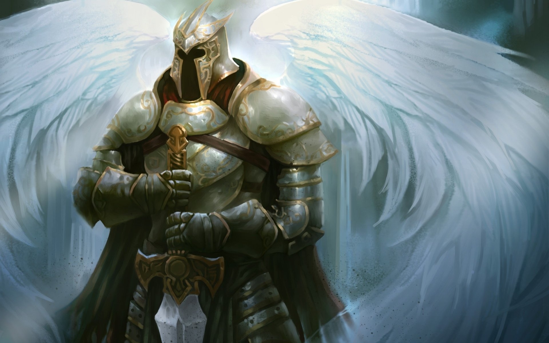 angel, Knight, Sword, Fantasy Wallpaper