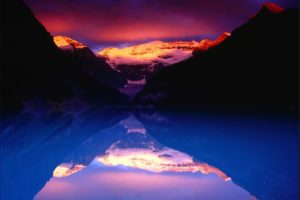 stormy, Alpenglow, Lights, Mount, Victoria, And, Lake, Louise, Banff, National, Park, Canada