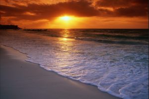 sunrise, Over, The, Caribbean, Sea, Playa, Del, Carmen, Mexico