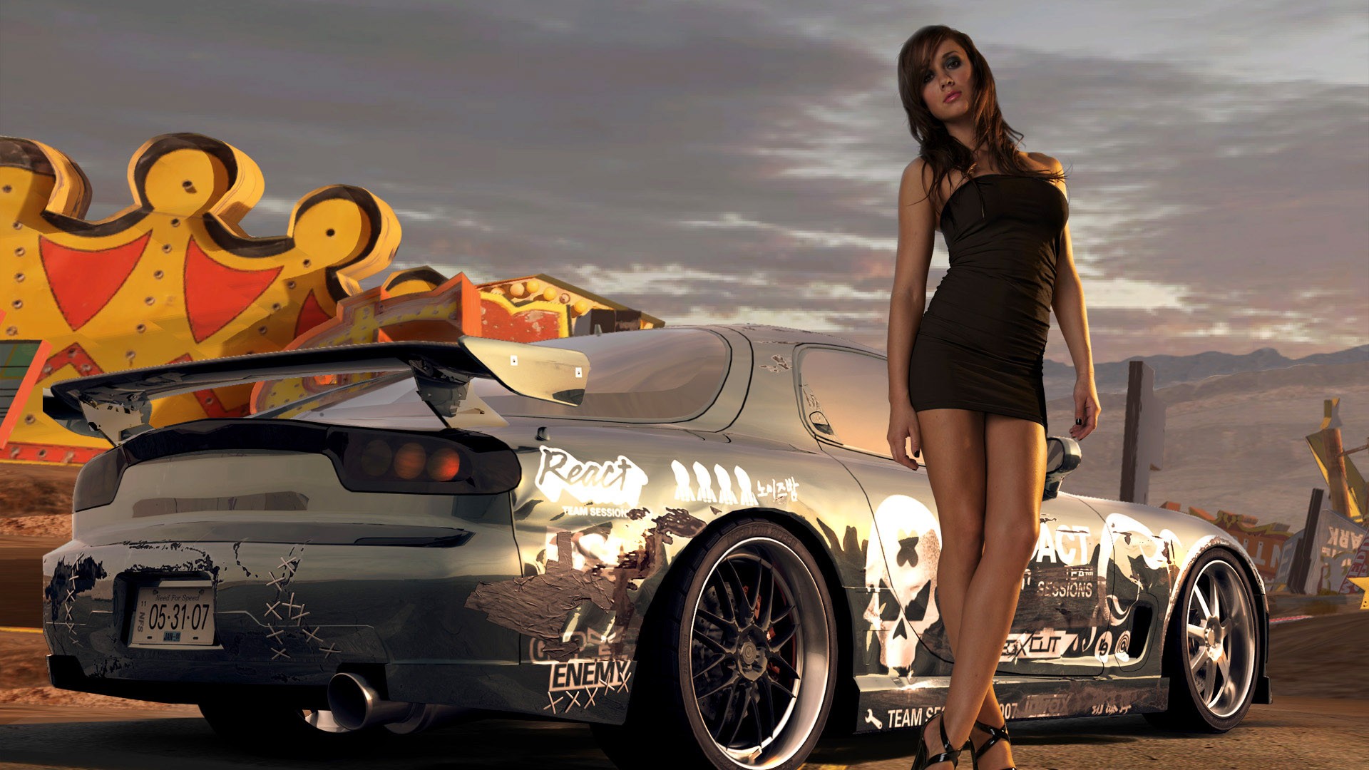 women, Video, Games, Krystal, Forscutt, Black, Dress, Tuning, Mazda, Rx 7, Need, For, Speed, Prostreet, Girls, With, Cars, Games Wallpaper