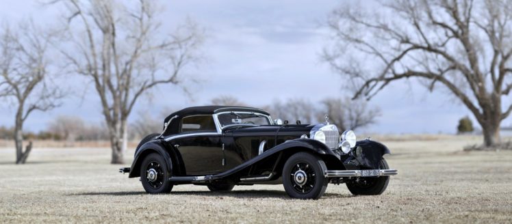 mercedes, Benz, 540k, Cabriolet, Classic, Black, Trees, Landscape, Old, Motors HD Wallpaper Desktop Background