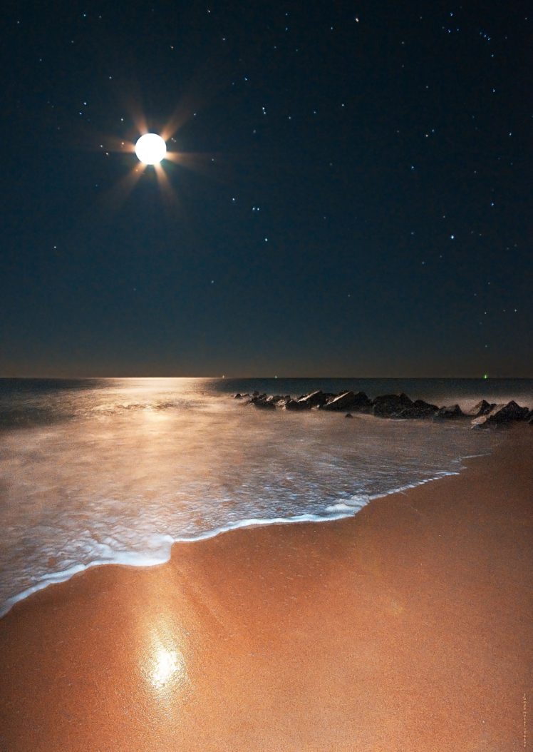 moon, Beach, Sea, Sky, Holiday, Summer, Star, Mood, Landscape HD Wallpaper Desktop Background