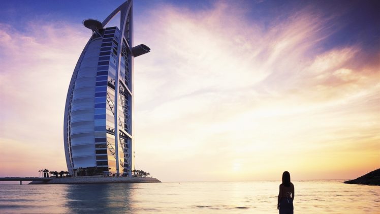 women, Water, Coast, Architecture, Buildings, Dubai, Skyscapes, Burj, Al, Arab, Sea HD Wallpaper Desktop Background