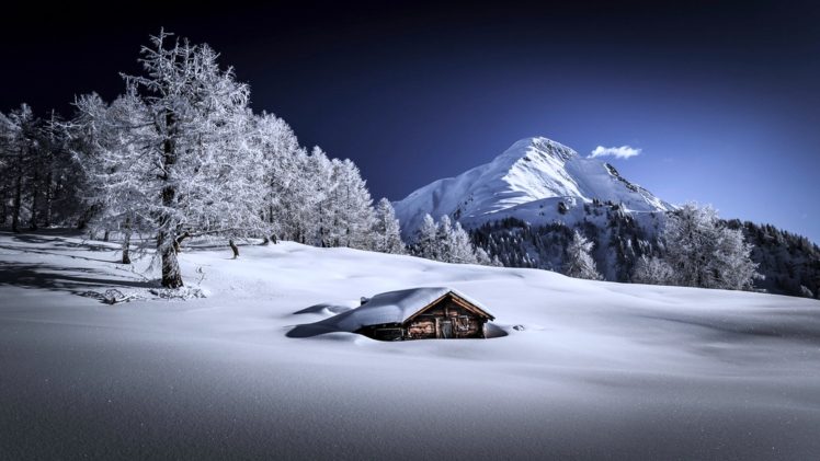 snow, Landscape, Houses, Mountains, Forest, Trees, Winter, Cold HD Wallpaper Desktop Background