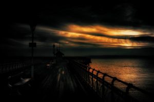 dark, Sunset, Ocean, Sea, Pier, Sky