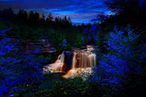 waterfall, Dark, Neon, Glow, River