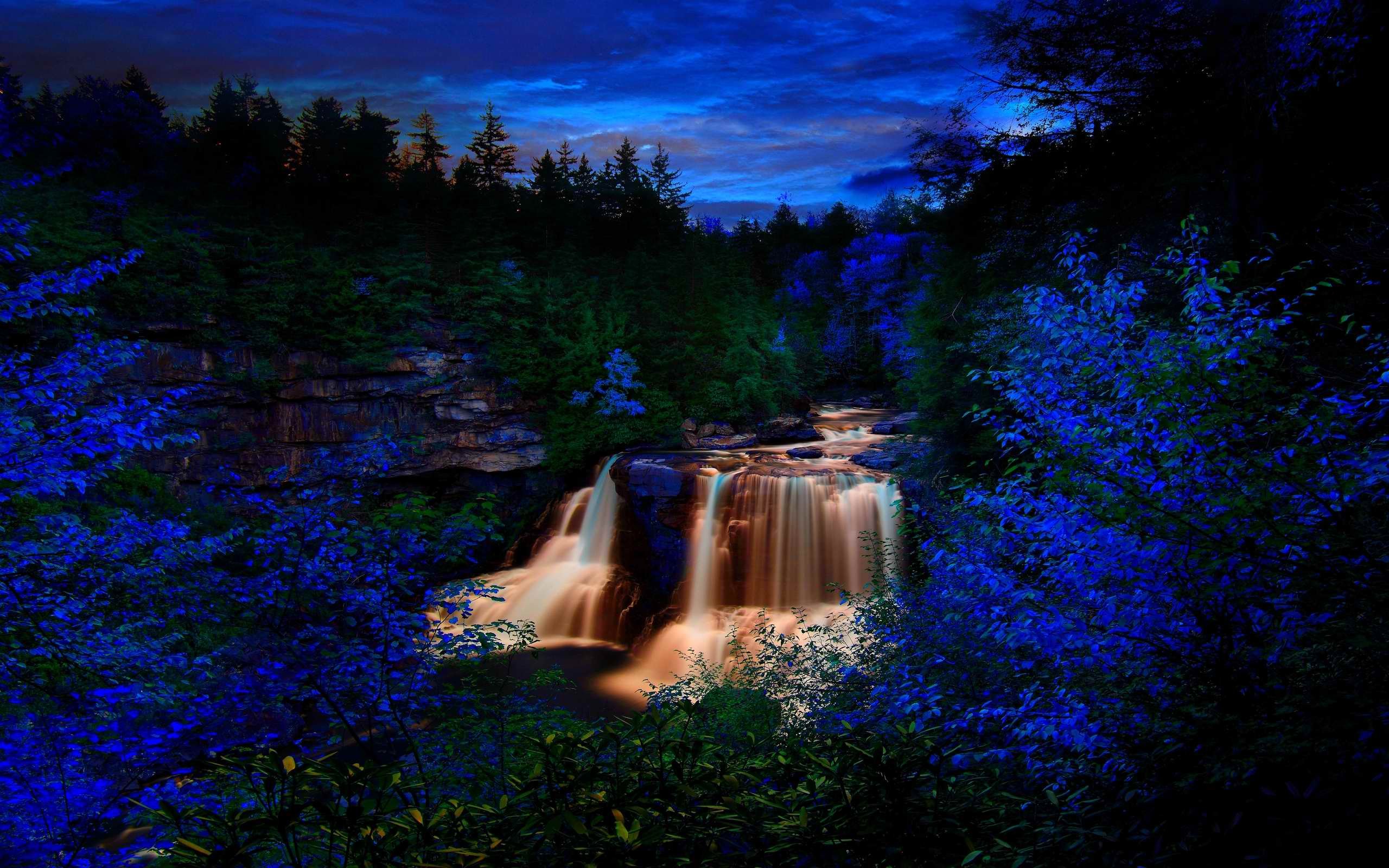 Waterfall Dark Neon Glow River Wallpapers Hd Desktop And