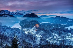 bavaria, Germany, The, Castle, Lake, Mountains, Winter, Forest