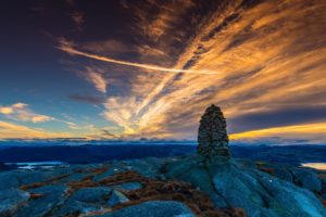 mountain, Sunrise, Sky, Norway, Stones, Clouds