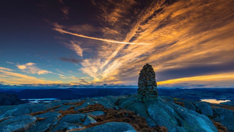 mountain, Sunrise, Sky, Norway, Stones, Clouds HD Wallpaper Desktop Background