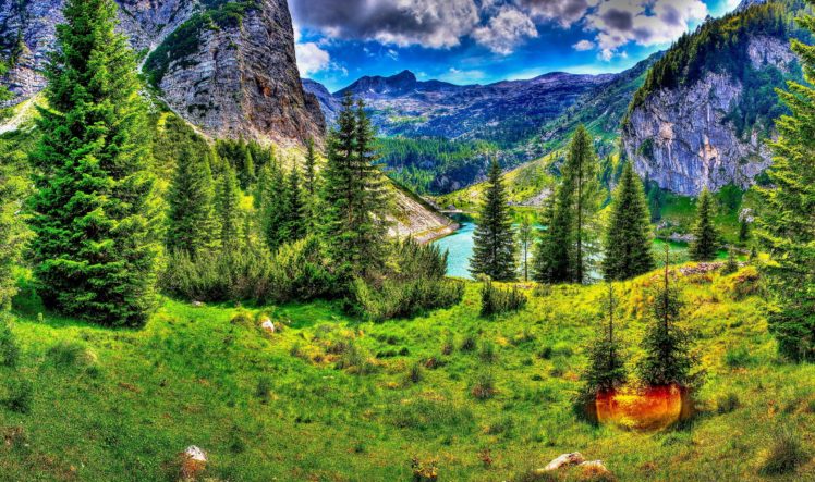 mountains, Greenery, Trees, Forest, Lake, Bovec, Slovenia, Bovec, Slovenia, Hdr HD Wallpaper Desktop Background