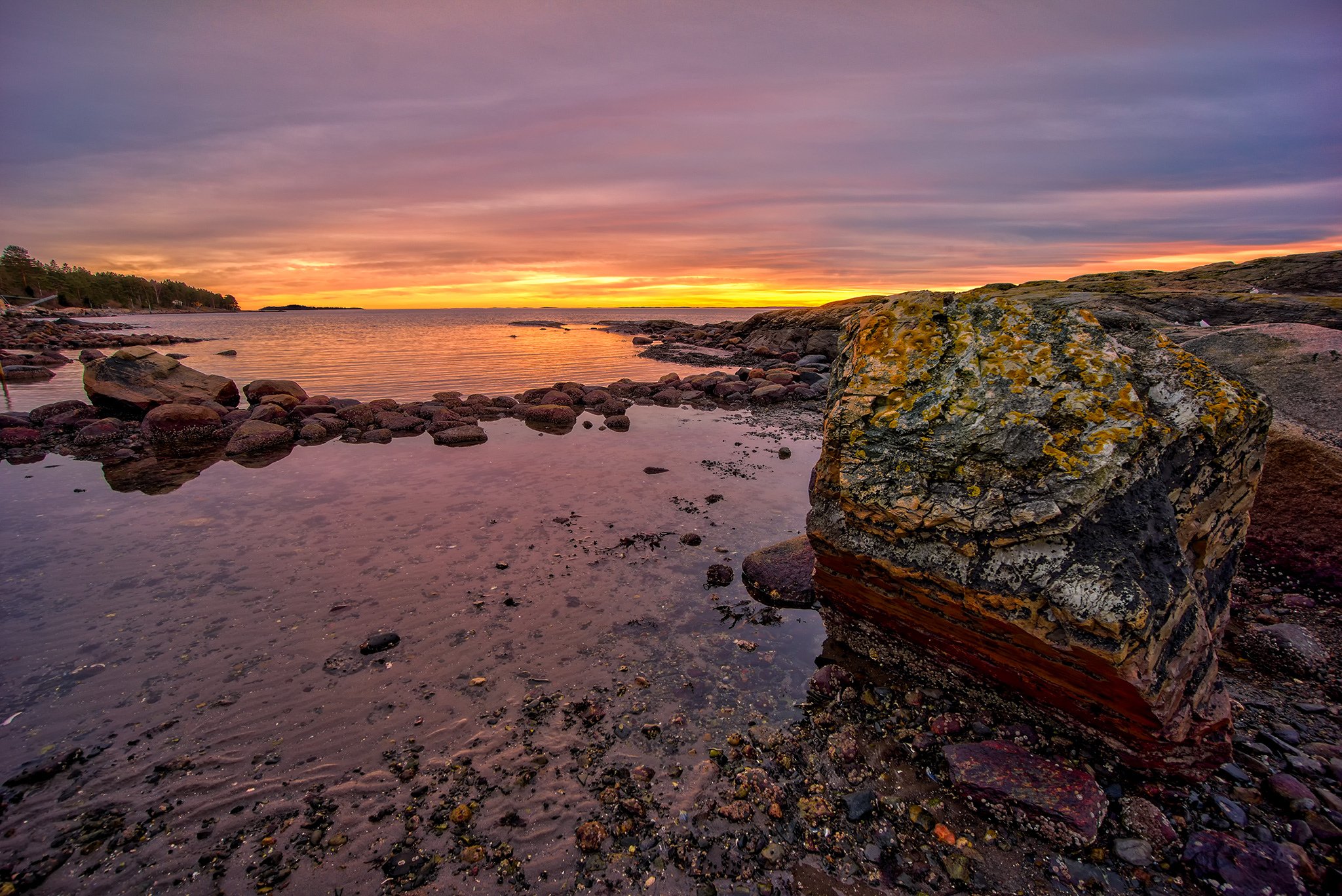 stone, Sunset, Ocean, Rocks, Norway, Rygge, Ostfold, Norway, Rygge, Scandinavia Wallpaper