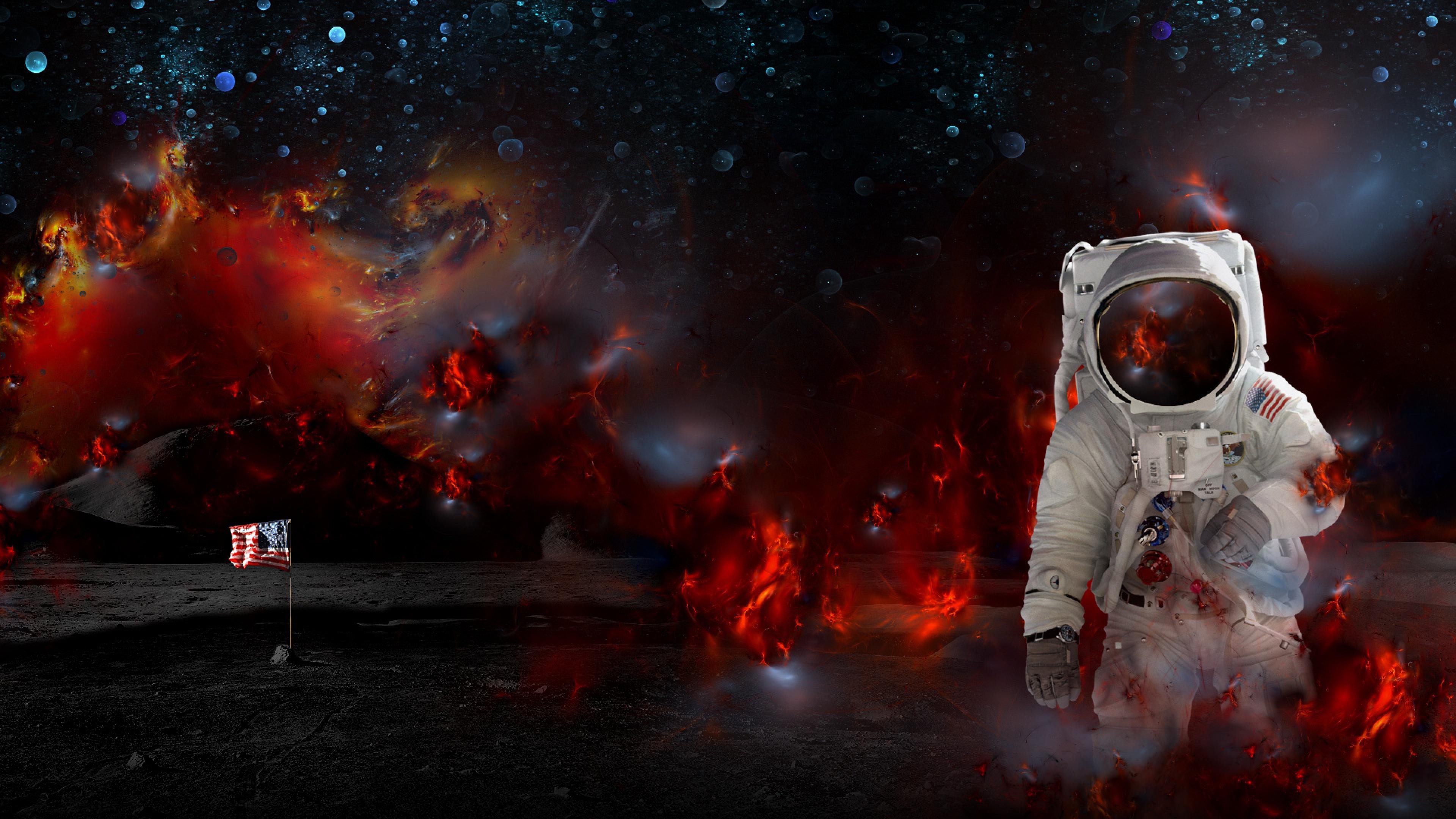 astronaut, Nasa, Space, Sci fi, Fire, Psychedelic Wallpaper