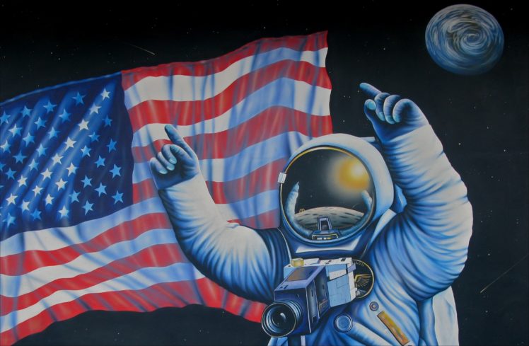 astronaut, Nasa, Space, Sci fi, Usa, Flag, Art, Painting, Artwork HD Wallpaper Desktop Background